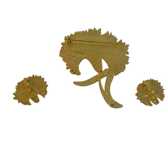 Vintage Pierre Lang Floral Carnation Enamel Brooch Pin and Clip On Earrings Set - Picture 7 of 8